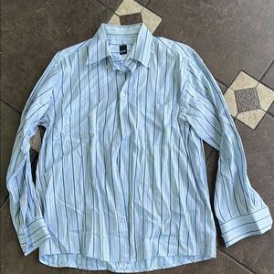 Pur Blue and White Striped Casual Button Down Shirt